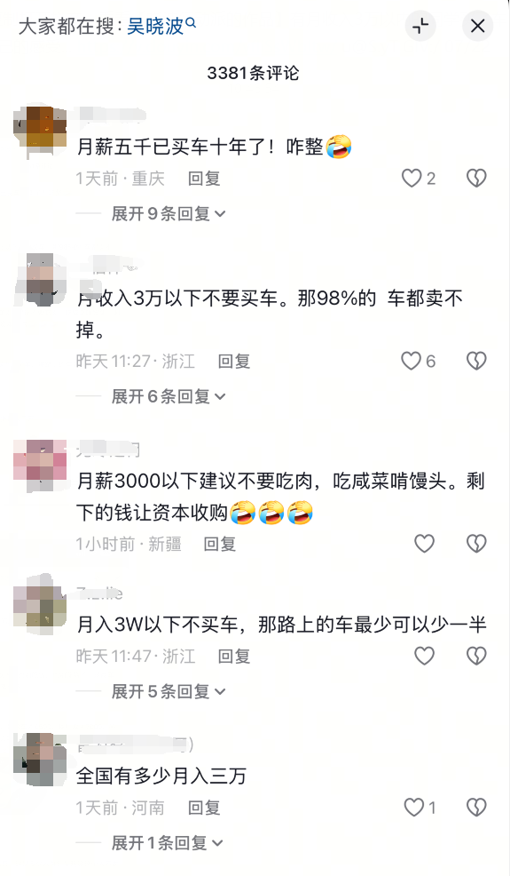 你认同吗！吴晓波：月收入3万以下不要买车 压力太大也不用买房