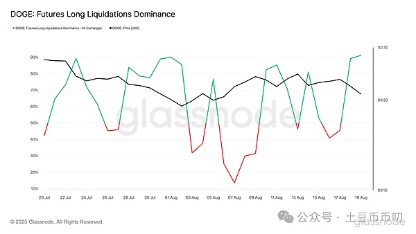DOGE 期货多头清算占据主导地位。