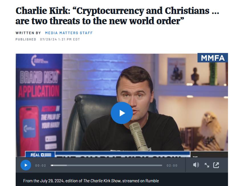 比特币布道者Charlie Kirk遇刺身亡，曾影响数百万美国年轻人