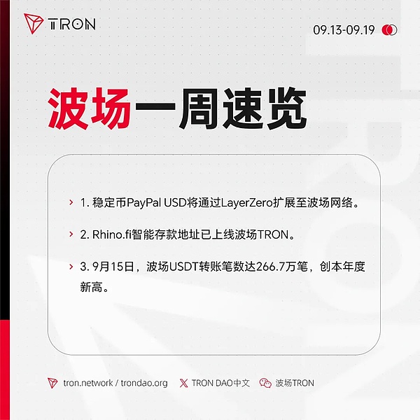 波场TRON一周速览（2025.9.20-2025.9.26）