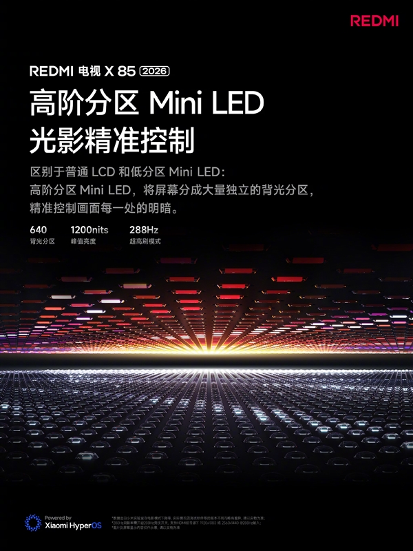REDMI Mini LED电视来了：85英寸到手价不足4000元