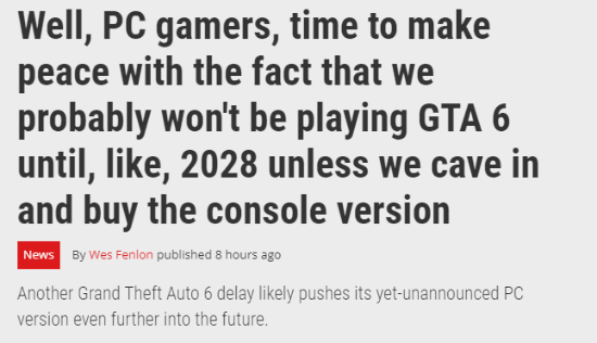 PC玩家彻底麻了!《GTA6》再延期PC版要等到2028年吗