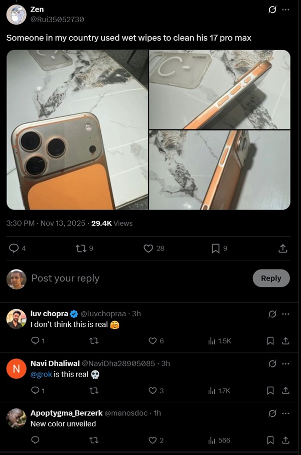 安卓看懵!网友称iPhone 17 Pro Max被湿巾擦掉漆:画面难以置信
