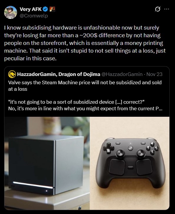 游戏开发商呼吁V社赔本赚吆喝