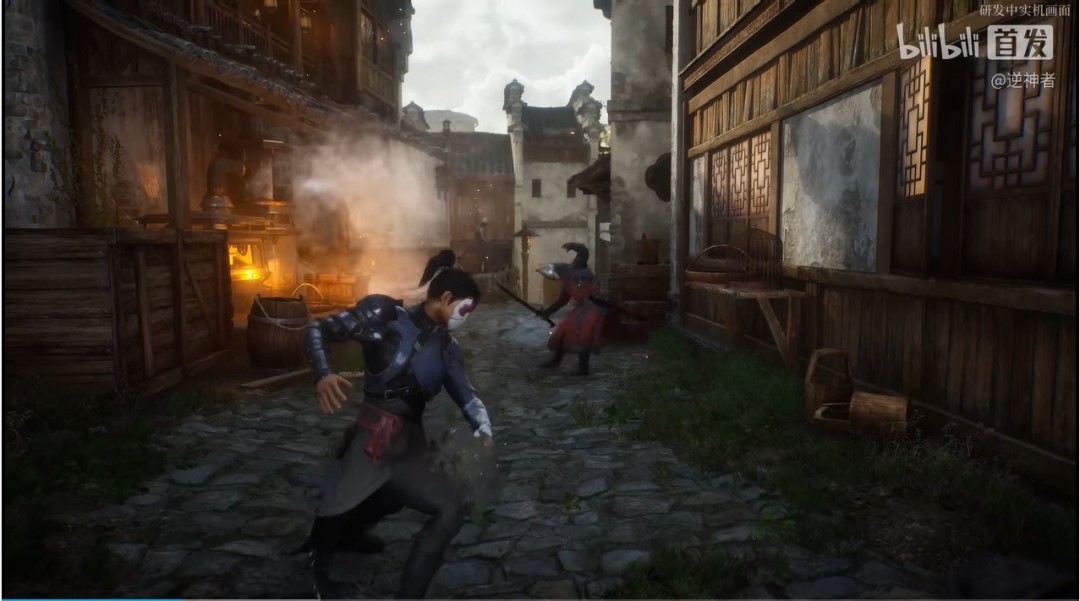 游戏场景概念图：蒸汽朋克风格的东方建筑