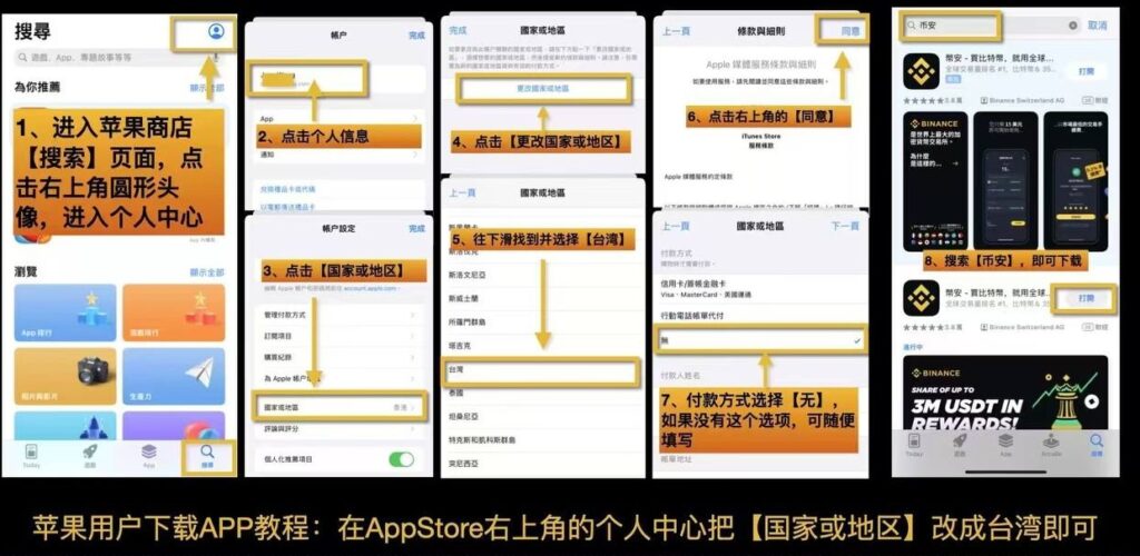 币安iOS下载教程:apple id变更到taiwan区