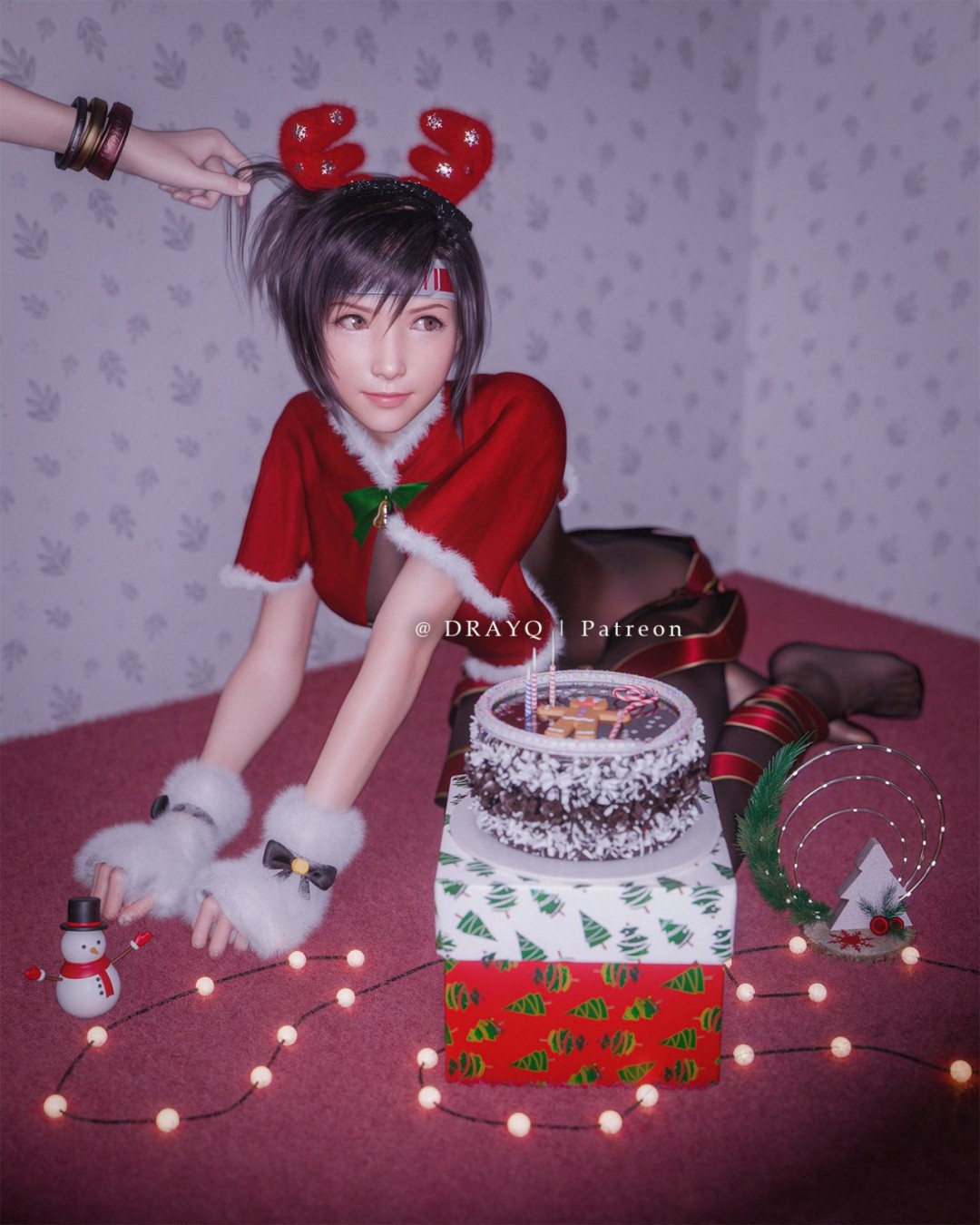 尤菲3D渲染特写:麋鹿发饰与服装材质细节展示