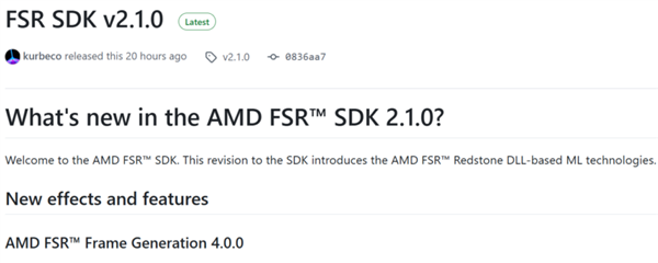 AMD发布FSR SDK 2.1.0:加速推广Redstone大更新