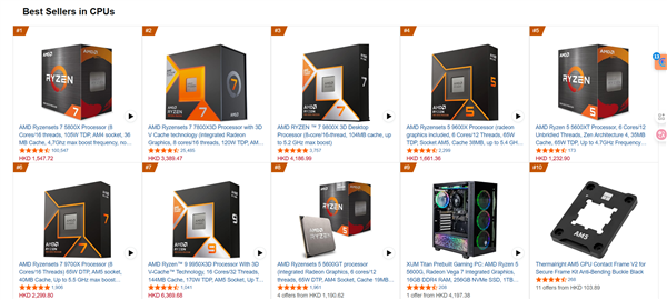 AM4老兵不死：锐龙7 5800X登上销量榜首！前十有4款是AM4