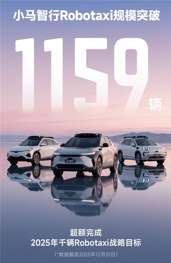 1159辆达成!小马智行Robotaxi车队超额完成2025年度目标