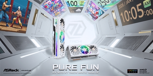 华擎官方确认！RX 9070 XT太极白色版CES发布：带个LCD屏