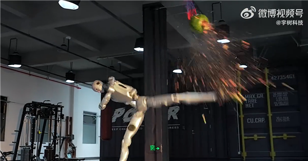 宇树机器人空中回旋踢爆西瓜 网友直言太暴力