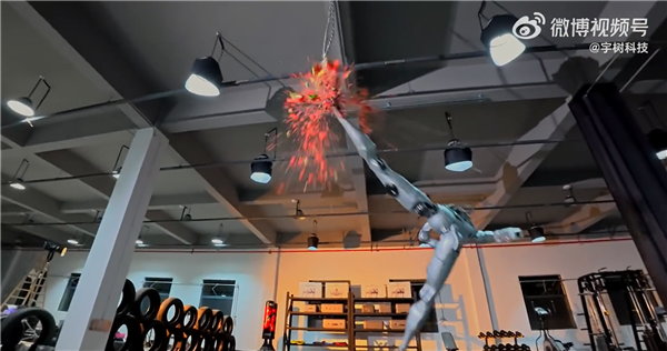 宇树机器人空中回旋踢爆西瓜 网友直言太暴力