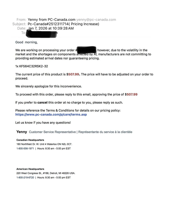 零售商吃相太难看！内存订单直接不发货：借口市场波动坐地起价