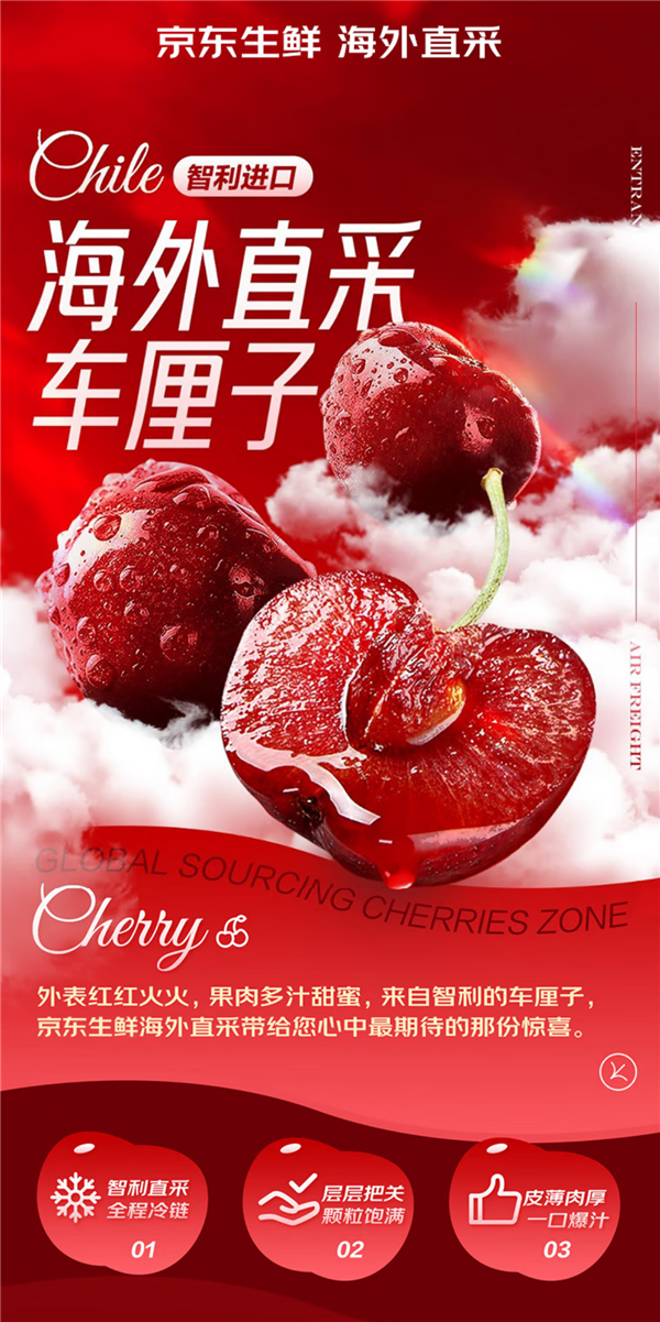 京东自营次日达：智利车厘子2J 级19.8元/斤百亿补贴再降价