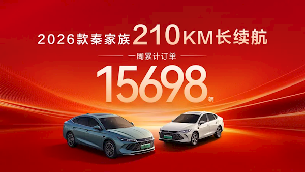 纯电210km同级最长!2026款比亚迪秦长续航版单周狂揽1.5万订单