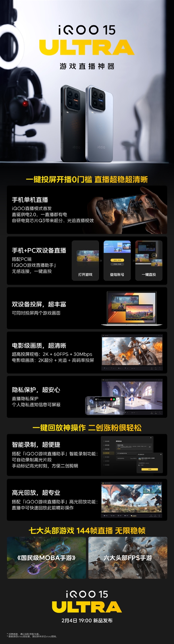 游戏直播神器！iQOO 15 Ultra支持一键投屏 开播0门槛