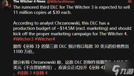 知名波兰分析师预测：巫师3新DLC售价或高达200元!